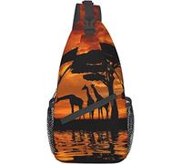 Sac bandoulière élégant, motif girafe avec arbre au lever du soleil dans la savane africaine du Kenya, sac de poitrine réglable, sac à dos léger et décontracté pour hommes et femmes, sports de plein a