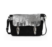 Sac Bandoulière en Cuir Véritable Noir - Double Tree - Femme - Rabat - L 29 cm x H 20 cm x l 8.5 cm