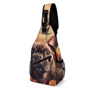Sac Bandoulière Feuilles d'automne du Chien De Vache Français Léger Sacoche Tactique Casual pour École Femme 19X39Cm