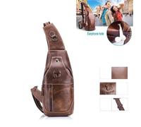 Sac bandoulière homme en cuir véritable Bullcaptain marron hydrofuge - pour iPad mini