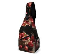 Sac Bandouliere Homme Fruits Rouges dans Un Panier Imprimé Mode Sac De Poitrine Durable Sacs À Bandoulière pour Femme Cyclisme Randonnée 19X39Cm