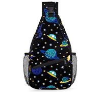 Sac Bandouliere Homme La Terre Et Les Engins Spatiaux, Antivol Sacs À Bandoulière Durable Sac De Poitrine Homme pour Randonnée Cyclisme Camping