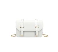 Sac Bandoulière pour Femme avec Chaîne Dorée et Rabat à Boucles Décoratives Blanc