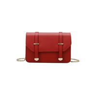 Sac Bandoulière pour Femme avec Chaîne Dorée et Rabat à Boucles Décoratives Rouge