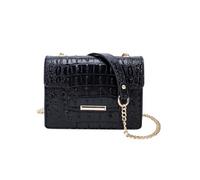 Sac Bandoulière pour Femme Effet Croco Vernis avec Fermoir à Bouton-pression Noir