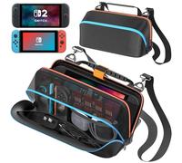 Sac Bandoulière pour Nintendo Switch 2 (2025)/Switch OLED/Switch Original, Sac Épaule Switch 2 avec 14 Emplacements Cartes Jeu, Rangement Joy-Con 1/2 & Chargeur AC, Sac Léger Protecteur Accessoires SW