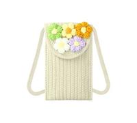 Sac Bandoulière pour Téléphone Tissu Motif Fleurs Blanc
