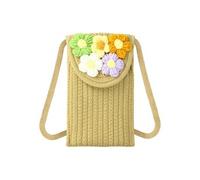 Sac Bandoulière pour Téléphone Tissu Motif Fleurs Marron