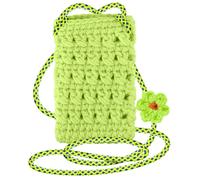 Sac Bandoulière Téléphone Tricoté Main Motif Fleur Série FlowerWeave Vert Citron