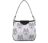 Sac besace en cuir synthétique avec sangle amovible et fermeture magnétique - Taille moyenne - Motif loup - Blanc pastel