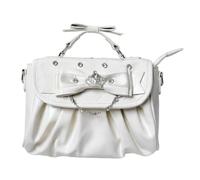Sac Boston avec nœud pour femmes, garniture dentelle, seau à bandoulière, | Sac à main en cuir PU bloc de couleurs avec sangle en chaîne en strass, mini pochette cœur noir rose blanc