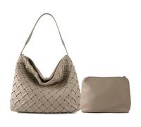 Sac Boston tissé en cuir végétalien pour femme, sac à bandoulière, sac à bandoulière, sac à bandoulière décontracté, B-kaki.