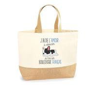 Sac bulldog bouledogue français | Cabas de Plage Courses Coton et Toile de Jute Idée Cadeau