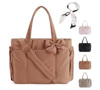 Sac cabas avec nœud, sac cabas avec nœud, sac cabas pour femme, sac bandoulière matelassé et léger, pour le travail, les voyages, la plage et le shopping. (Marron)