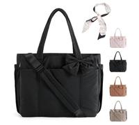 Sac cabas avec nœud, sac cabas avec nœud, sac cabas pour femme, sac bandoulière matelassé et léger, pour le travail, les voyages, la plage et le shopping. (Noir)