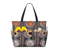 Sac cabas de plage court et large, style abstrait tribal africain, avec fermeture éclair et poche imperméable. Léger et pliable, il est idéal pour les voyages, les courses, la natation et le sport.