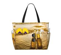 Sac cabas de plage grand format jaune dégradé Love Bottles Beer pour femme, avec fermeture éclair et poche étanche, léger et pliable, idéal pour la salle de sport, les ges, les courses, la natation e