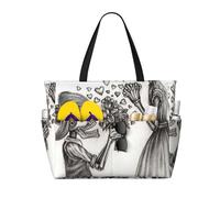 Sac cabas de plage grand format pour femme avec fermeture éclair et poche imperméable, imprimé artistique festif « Demande en mariage jusqu'à ce que la vie nous sépare », léger et pliable, idéal pour