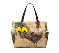 Sac cabas de plage grand format pour femme, orné d'un coq en découpage, avec fermeture éclair et poche imperméable. Léger et pliable, il est idéal pour la salle de sport, les ges, les courses, la nat