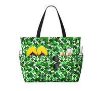 Sac cabas de plage Luck O' The Irish Shamrocks pour femme, grand format, avec fermeture éclair et poche étanche, sac de sport pliable et léger idéal pour les voyages, les courses, la natation et le