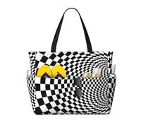 Sac cabas de plage psychédélique noir et blanc pour femme, grand format, avec fermeture éclair et poche étanche. Léger et pliable, il est idéal pour la salle de sport, les voyages, les courses, la nat