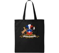 Sac cabas en coton écologique naturel noir avec blason du Chili, Noir , Taille unique