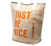 - Sac Cabas en Toile de Jute 100% Naturelle - 40 x 40 cm - Remplace efficacement Le Plastique - Lot de 4 Grands Sacs - Imprimé Just Be Nice - Participons Tous au Remplacement progressif du Plastique