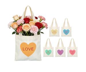 Sac Cabas en Toile pour Femme Lot de 6 Sacs Cœur Conversation | Sac Cœur Saint-Valentin en Toile Pour Femmes, Copine, Épouse, École, , Plage, Shopping,