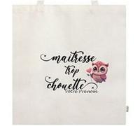 Sac cabas facon tote bag TAPERSO motif maitresse trop chouette personnalisable Beige G
