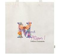Sac cabas facon tote bag TAPERSO motif merci Atsem et fleurs personnalisable Beige G
