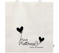 Sac cabas facon tote bag TAPERSO motif merci maitresse coeur personnalisable Beige G
