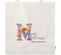Sac cabas facon tote bag TAPERSO motif merci maitresse et fleurs personnalisable Beige G