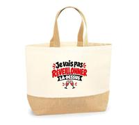 Sac Cabas Fond Jute Je vais pas réveillonner là-dessus Expressions Françaises | rouge | Coton Lourd 18 L 48 × 37 × 13 cm Fond Large | Marché Shopping Plage | Idée Cadeau Amateur Apéro Noël Crémaillère