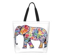 Sac Cabas Illustration Vibrante D'Une Silhouette D'Éléphant Aux Fleurs Femme Tote Bag Léger Sac A Main Élégante Sacs À Bandoulière Pour Piscine Voyage Bureau
