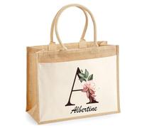 Sac Cabas Jute avec Poche Albertine | Toile de Jute et Coton 21 L Fond Plat Anses 65 cm | Marché Courses Plage | Cadeau Femme Maîtresse Anniversaire Noël
