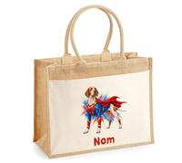 Sac Cabas Jute avec Poche Braque de l'Ariège | Toile de Jute et Coton 21 L Fond Plat Anses 65 cm | Marché Courses Plage | Cadeau Femme Maîtresse Anniversaire Noël