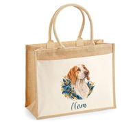 Sac Cabas Jute avec Poche Braque de l'Ariège | Toile de Jute et Coton 21 L Fond Plat Anses 65 cm | Marché Courses Plage | Cadeau Femme Maîtresse Anniversaire Noël