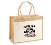 Sac Cabas Jute avec Poche Data Analyst J'peux pas | Pour Elle | Toile Jute et Coton 21 L Fond Plat Anses 65 cm | Marché Courses Plage | Idée Cadeau Informaticien Informaticienne Maîtresse Noël