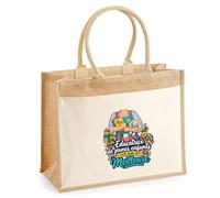 Sac Cabas Jute avec Poche Educatrice de Jeunes Enfants C'est juste la Meilleure Métier | Toile de Jute et Coton 21 L Fond Plat Anses 65 cm | Marché Courses Plage