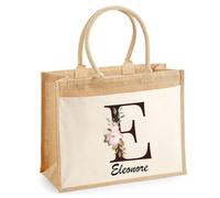 Sac Cabas Jute avec Poche Eleonore | Toile de Jute et Coton 21 L Fond Plat Anses 65 cm | Marché Courses Plage | Cadeau Femme Maîtresse Anniversaire Noël