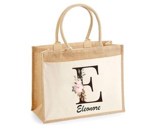 Sac Cabas Jute avec Poche Eleonore | Toile de Jute et Coton 21 L Fond Plat Anses 65 cm | Marché Courses Plage | Cadeau Femme Maîtresse Anniversaire Noël