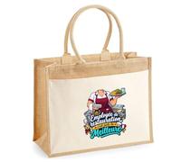 Sac Cabas Jute avec Poche Employee de Restauration C'est juste la Meilleure Métier | Toile de Jute et Coton 21 L Fond Plat Anses 65 cm | Marché Courses Plage | Cadeau Femme Maîtresse Anniversaire Noël