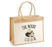 Sac Cabas Jute avec Poche Être avocate c'est la vie | Toile de Jute et Coton 21 L Fond Plat Anses 65 cm | Marché Courses Plage | Cadeau Métier du Droit Femme Maîtresse Anniversaire Noël
