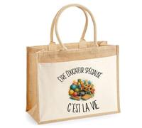 Sac Cabas Jute avec Poche Être éducateur spécialisé c'est la vie | Toile de Jute et Coton 21 L Fond Plat Anses 65 cm | Marché Courses Plage