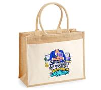 Sac Cabas Jute avec Poche Gestionnaire de Paie C'est juste la Meilleure Métier | Toile de Jute et Coton 21 L Fond Plat Anses 65 cm | Marché Courses Plage | Cadeau Femme Maîtresse Anniversaire Noël