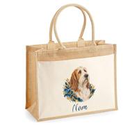 Sac Cabas Jute avec Poche Grand Griffon Vendéen | Toile de Jute et Coton 21 L Fond Plat Anses 65 cm | Marché Courses Plage | Cadeau Femme Maîtresse Anniversaire Noël