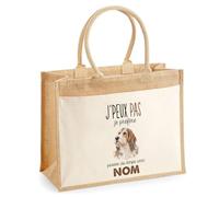 Sac Cabas Jute avec Poche Grand Griffon Vendéen | Toile de Jute et Coton 21 L Fond Plat Anses 65 cm | Marché Courses Plage | Cadeau Femme Maîtresse Anniversaire Noël