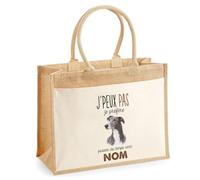 Sac Cabas Jute avec Poche Greyhound (Lévrier Anglais) | Toile de Jute et Coton 21 L Fond Plat Anses 65 cm | Marché Courses Plage | Cadeau Femme Maîtresse Anniversaire Noël