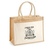 Sac Cabas Jute avec Poche J’peux pas j’ai Point de croix J'peux pas minimaliste | Toile de Jute et Coton 21 L Fond Plat Anses 65 cm | Marché Courses Plage | Cadeau Femme Maîtresse Anniversaire Noël