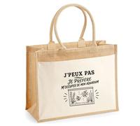 Sac Cabas Jute avec Poche J’peux pas je préfère m’occuper de mon Aquarium J'peux pas minimaliste | Toile de Jute et Coton 21 L Fond Plat Anses 65 cm | Marché Courses Plage
